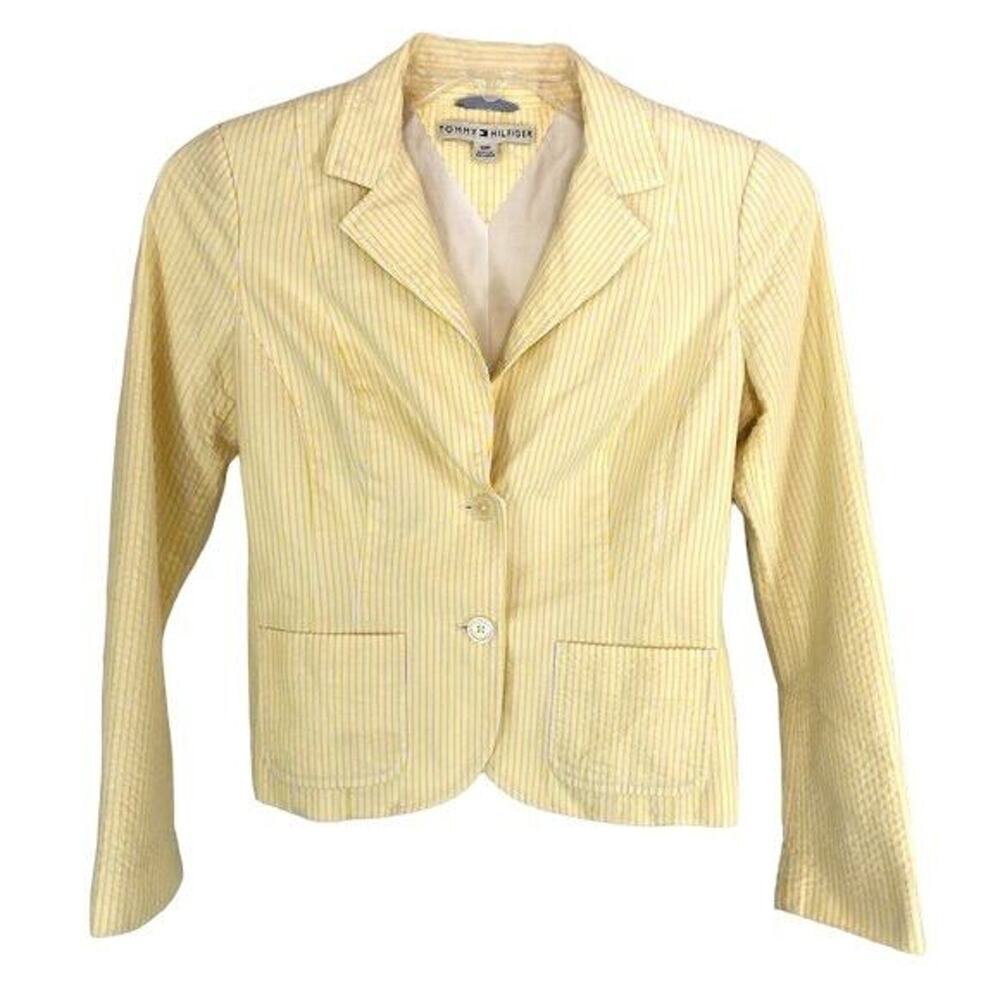 Tommy Hilfiger Women's Blazer Two-Button Size Small Petite Lined Yellow Vintage
